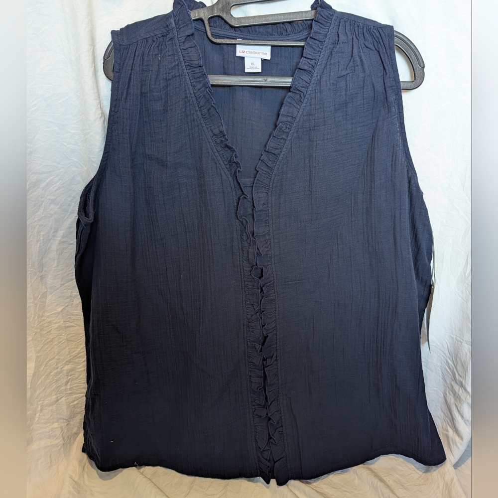 NWT Liz Claiborne Navy Blue Sleeveless Blouse size XL